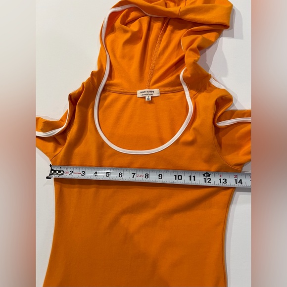 Heart & Hips 90’s Long Sleeve Orange Dress Sporty Mini Hooded Y2K - Picture 5 of 10